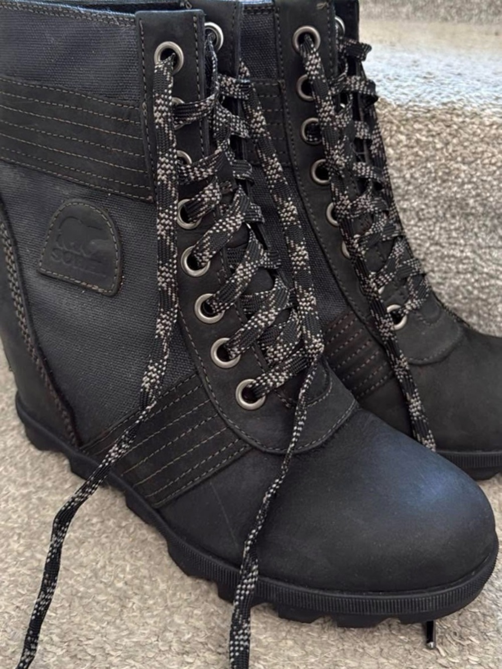 Sorel Black Lexie Wedge Boots 8.5